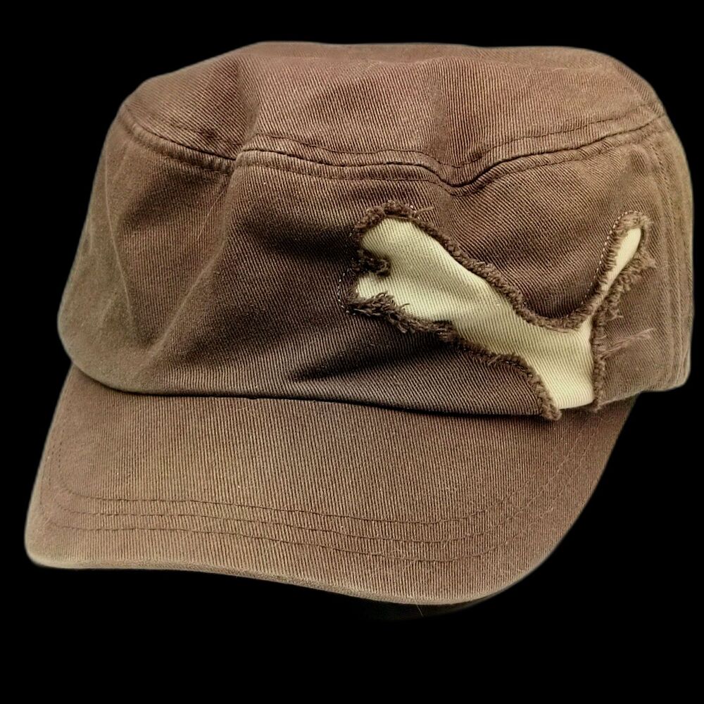 PUMA Cap Hat Cadet Style Low Profile Small Brim Vintage Faded Brown